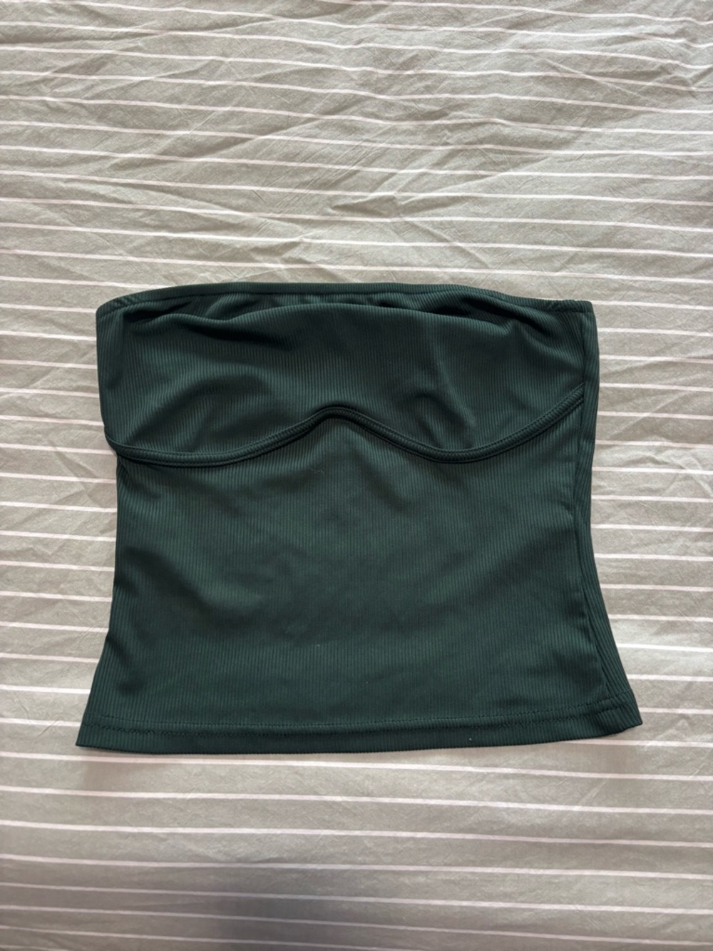 Strapless Ribbed Bustier Top in Deep Forest Green